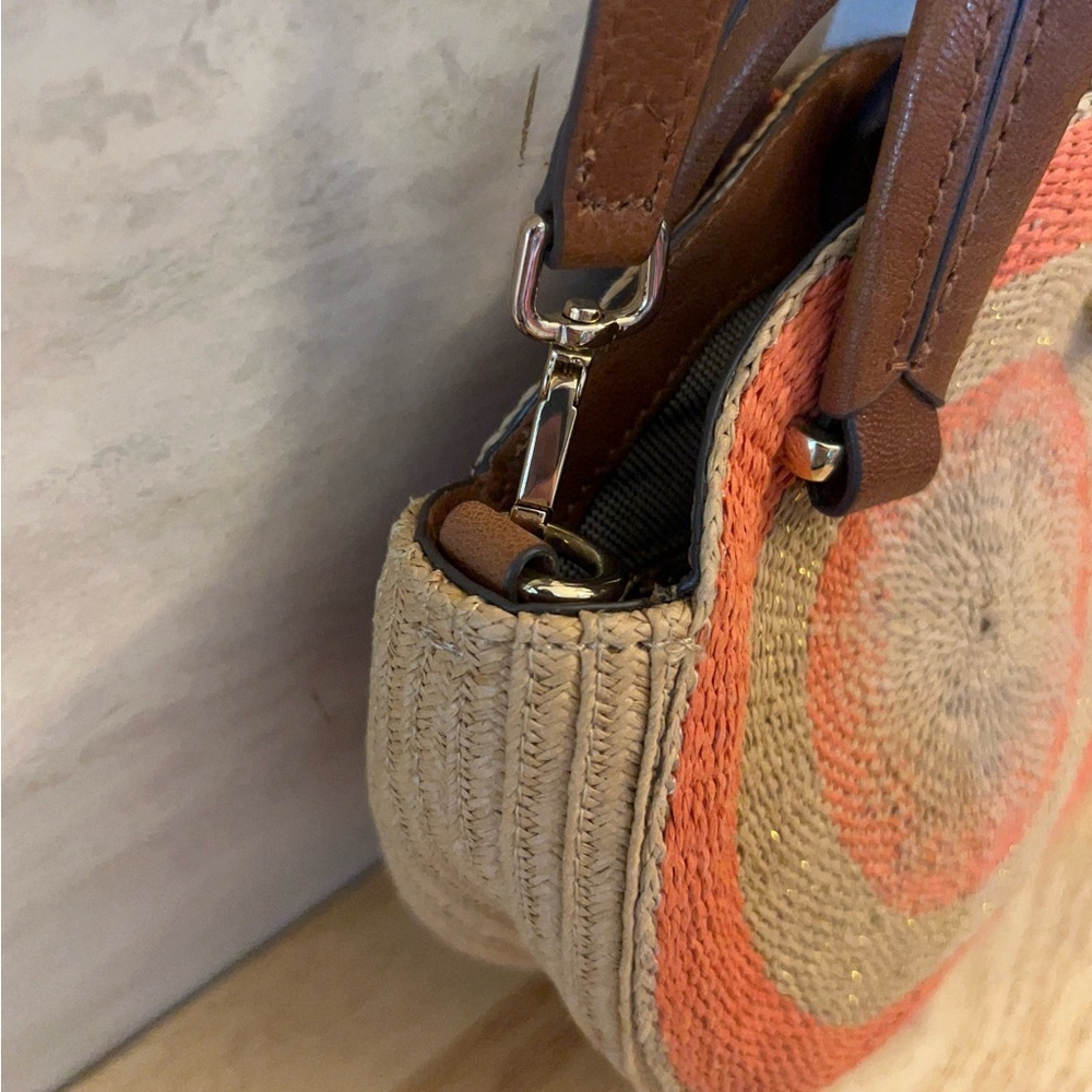 Vince Camuto Paper/woven crossbody Orange/ Tan Genuine Leather Handles - Picture 3 of 11